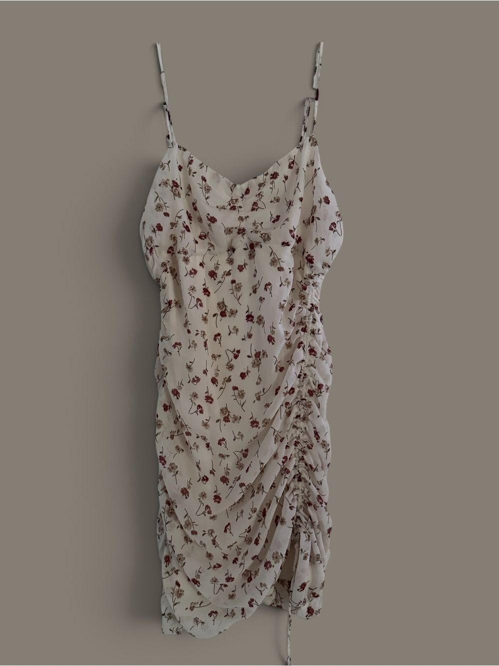 Cotton Candy LA Cream Slip Dress with dark red Floral Print